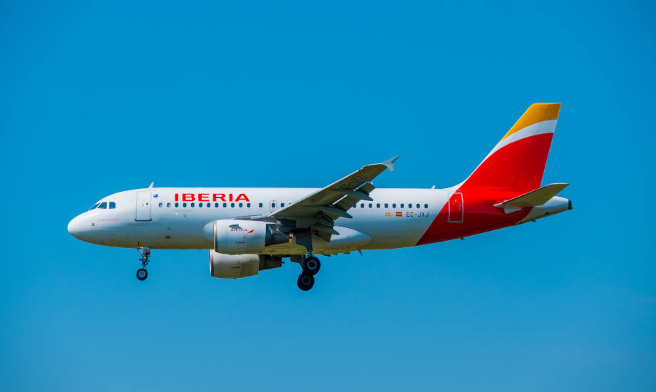 Iberia airlines airplane preparing for landing at day time